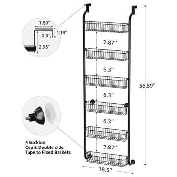 Egepon Over the Door Pantry Organizer Rack with 6 Full Baskets, 6-Tier Heavy-Duty Metal Hanging Storage Closet Organizer Kitchen Spice Rack