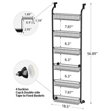 Egepon Over the Door Pantry Organizer Rack with 6 Full Baskets, 6-Tier Heavy-Duty Metal Hanging Storage Closet Organizer Kitchen Spice Rack