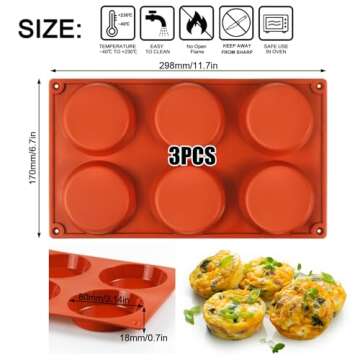 Palksky Silicone Egg Molds for Oven Baking, 3 Pcs 6-Cavity Silicone Egg Bite Molds for Breakfast San...