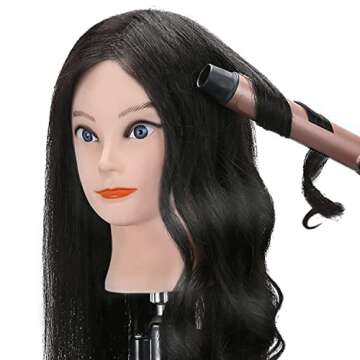 SOPHIRE 100% Real Hair Mannequin Head with Stand, Hairdressers' Practice Training Head and Cosmotology Doll Head for Hairstyling and Braid - Natural Black