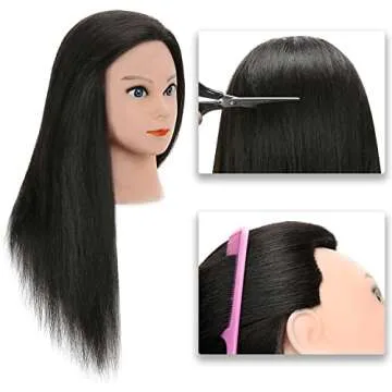 SOPHIRE 100% Real Hair Mannequin Head with Stand, Hairdressers' Practice Training Head and Cosmotology Doll Head for Hairstyling and Braid - Natural Black