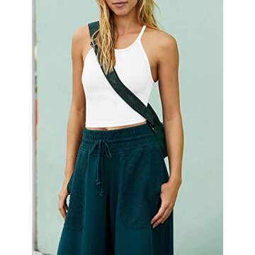 LASLULU Womens Sports Bra Halter Neck Crop Tops Seamless Casual Camisole Longline Running Athletic Bra Cropped Tops(White Medium)