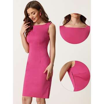 Allegra K Sleeveless Sheath Dress for Women's 2024 Boat Neck Teacher Casual Office Dresses Small Hot...