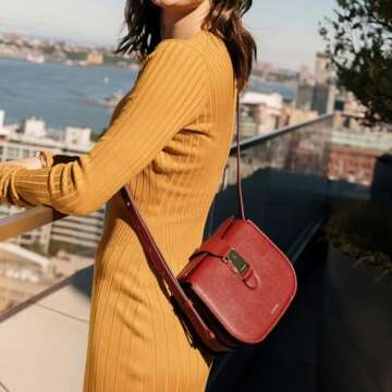 Senreve Cadence Crossbody, 100% Genuine Italian Leather Women's Handbag, Crossbody, Shoulder Bag, Pebbled Merlot Deep Red