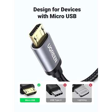 UGREEN Micro USB Cable, 6FT High Speed Fast Charging USB Cable, Nylon Braided Durable Android Phone ...