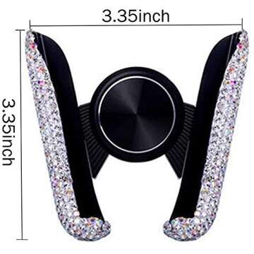 WubbaLubba Bling Car Phone Holder Mini Car Dash Air Vent Automatic Phone Mount Universal 360°Adjustable Crystal Auto Car Stand Phone Holder Car Accessories for Women and Girls (White)