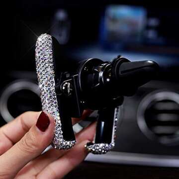 WubbaLubba Bling Car Phone Holder Mini Car Dash Air Vent Automatic Phone Mount Universal 360°Adjustable Crystal Auto Car Stand Phone Holder Car Accessories for Women and Girls (White)