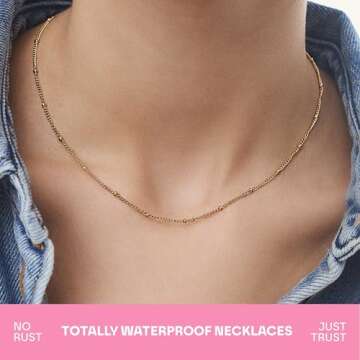 Hey Harper Gold Necklace For Women Trendy Necklace - 14K Golden PVD Coating Waterproof & Sweatproof Non Tarnish Jewelry - Gift for Women - Chain Necklaces (1mm 15.94' GB Beaded Cable Chain)