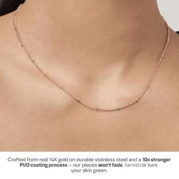 Hey Harper Gold Necklace For Women Trendy Necklace - 14K Golden PVD Coating Waterproof & Sweatproof Non Tarnish Jewelry - Gift for Women - Chain Necklaces (1mm 15.94' GB Beaded Cable Chain)