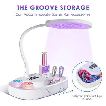 AORAEM UV Nail Lamp 3 Timer Settings 12W Rechargeable Gooseneck Nail Lamp with Digital Display Quicky Dry Led Nail Lamp for Professional Nail Salon Use Home DIY(Storage Groove Design)