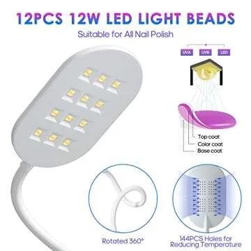 AORAEM UV Nail Lamp 3 Timer Settings 12W Rechargeable Gooseneck Nail Lamp with Digital Display Quicky Dry Led Nail Lamp for Professional Nail Salon Use Home DIY(Storage Groove Design)