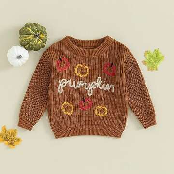 Karwuiio Toddler Baby Girl Boy Knit Sweater Round Neck Long Sleeve Pullover Sweatshirt Fall Winter Clothes (Pumpkin Brown, 6-9 Months)