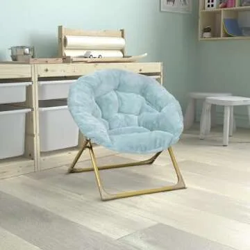 Flash Furniture Gwen Kids Cozy Mini Folding Saucer Chair - Dusty Aqua Faux Fur Moon Chair - Soft Gol...