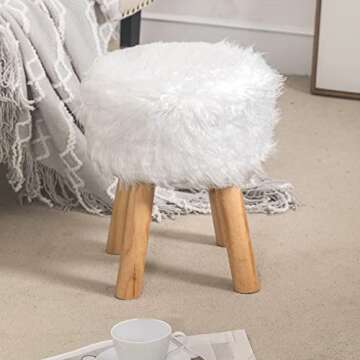 Furnistar Small Fluffy Ottoman - Stylish Faux Fur Footrest