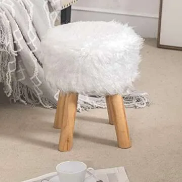 Furnistar Small Fluffy Ottoman - Stylish Faux Fur Footrest