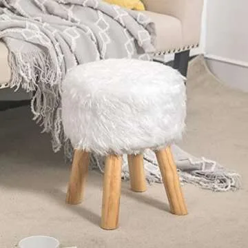 Furnistar Small Fluffy Ottoman - Stylish Faux Fur Footrest