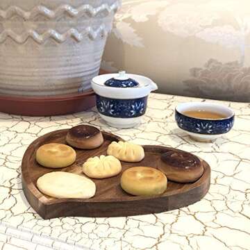 JB Home Collection, Premium Acacia Wood Heart Shape Plate Romantic Wedding Serving Tray for Snack Ca...
