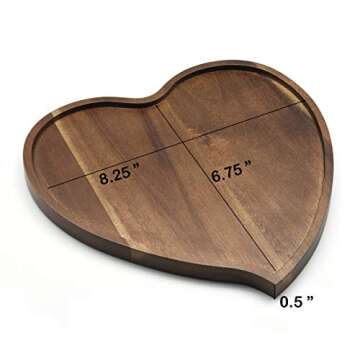 JB Home Collection, Premium Acacia Wood Heart Shape Plate Romantic Wedding Serving Tray for Snack Cake Fruit Nuts Appetizer, 8.25"x6.75", 1 Pack