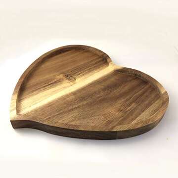 JB Home Collection, Premium Acacia Wood Heart Shape Plate Romantic Wedding Serving Tray for Snack Cake Fruit Nuts Appetizer, 8.25"x6.75", 1 Pack