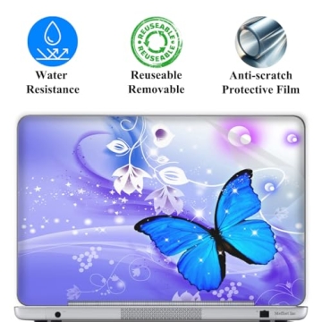 17 Inch & 17.3 Inch Premium Blue Purple Butterfly Laptop Skin Sticker Cover with 2 Wrist Pad Skins