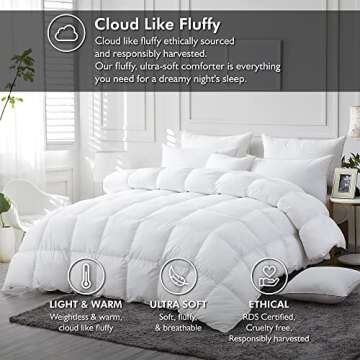 Luxurious White Solid Medium Weight, Palatial King Size Goose Feathers Down Comforter for All-Season...