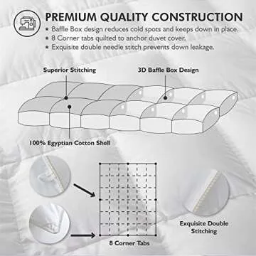 Luxurious White Solid Medium Weight, Palatial King Size Goose Feathers Down Comforter for All-Season Weather, 120 X 98 inches, Premium Baffle Box, 100% Egyptian Cotton Cover, 85 oz. Fill Weight