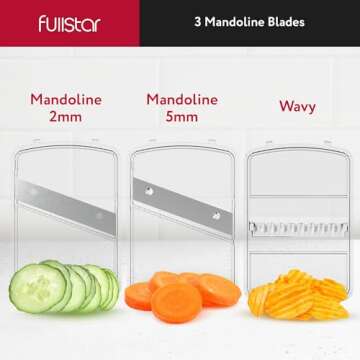 Fullstar Mandoline Slicer for Kitchen, Cucumber Slicer, Cheese Grater Vegetable Spiralizer and Veggie Slicer for Cooking, Kitchen Gadgets Organizer & Safety Glove Included (11 in 1, Clear)