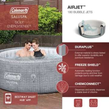 Bestway Coleman Sicily AirJet Large Round 5 to 7 Person Inflatable Hot Tub Portable Outdoor Spa with...