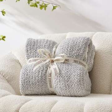 Snuggle Sac Grey Throw Blanket for Couch, Reversible Super Soft Blankets Warm Cozy Knit Blanket Fuzz...