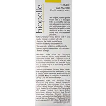 Biopelle Tensage Growth Factor Daily Facial Serum with SCA 15 Biorepair Index, 1 Oz