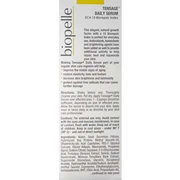 Biopelle Tensage Growth Factor Daily Facial Serum with SCA 15 Biorepair Index, 1 Oz