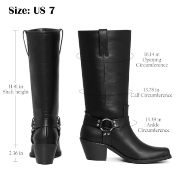 Phefarer Womens Biker Boots Horse Riding Boots Mid-Calf square toe Cowgirl Boots Womens Motorcycle Boots Knee High Harness Faux Leather Boots