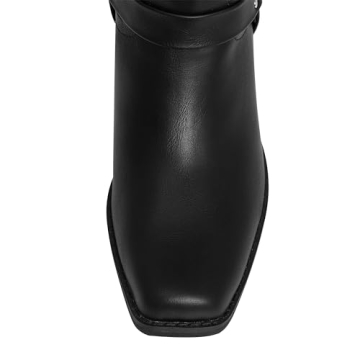 Phefarer Womens Biker Boots Horse Riding Boots Mid-Calf square toe Cowgirl Boots Womens Motorcycle Boots Knee High Harness Faux Leather Boots