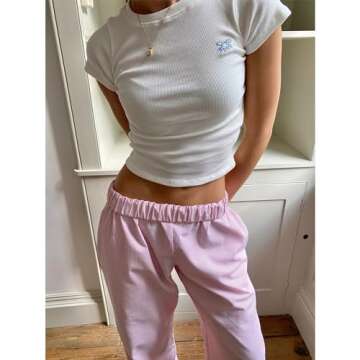 DSORVICD Women Y2k Stripe Print Long Pants Casual Loose Fit Elastic Waist Wide Leg Pants with Pockets Lounge Pants Streetwear