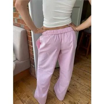 DSORVICD Women Y2k Stripe Print Long Pants Casual Loose Fit Elastic Waist Wide Leg Pants with Pockets Lounge Pants Streetwear