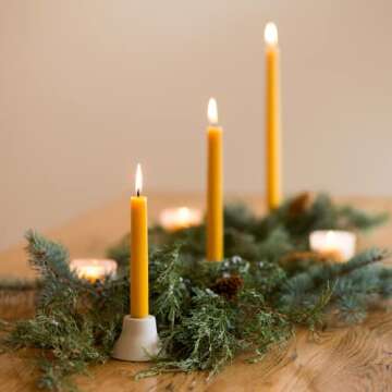 Bluecorn Beeswax 100% Pure Beeswax Taper Candles | Natural Beeswax Candles, Yellow Unscented Tapered Candles | Soy, Paraffin, & Fragrance Free | 12 Inch Candles, Pair - Two Candlesticks