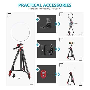 Neewer 10-inch LED Ring Light Selfie Ring Light with Tripod Stand, 3 Light Modes Dimmable Ringlight with 54inches Tripod and Phone Holder for Live Streaming/Makeup/YouTube Blogging Video Shooting