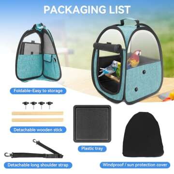 Akinerri Birds Travel Carrier, Small Bird Travel Bag, Transparent Breathable Travel Cage Bird Parrot Carrier, Include Perch and Bottom Tray