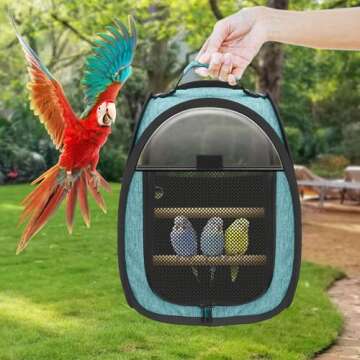 Akinerri Birds Travel Carrier, Small Bird Travel Bag, Transparent Breathable Travel Cage Bird Parrot Carrier, Include Perch and Bottom Tray