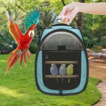 Akinerri Birds Travel Carrier, Small Bird Travel Bag, Transparent Breathable Travel Cage Bird Parrot Carrier, Include Perch and Bottom Tray