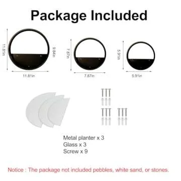 VEVLU 3 Pack Set Wall Planters,Modern Round Glass Wall Planter Succulent Planter Circle Iron Hanging Planter Vase for Herb,Small Cactus Perfect for Balcony, Room and Patio Decor (Black)