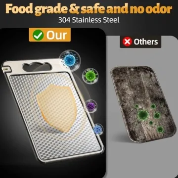 Stainless Steel Cutting Board for Kitchen, Double Sided Non-slip Scratch-resistant Mesh Design with Juice Groove Food-Grade Wheat Straw PP Large Chopping Board（15×10 In）Easy to Clean ﻿