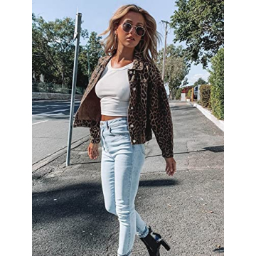 Women's Retro Leopard Print Denim Bomber Jacket Fashion