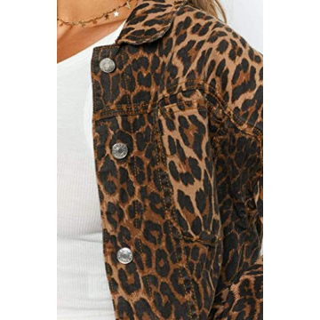 Women's Retro Leopard Print Denim Bomber Jacket Fashion