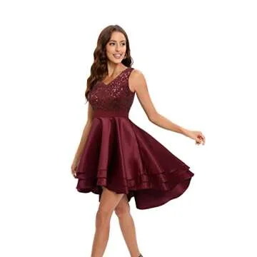 Meetjen Elegant Sparkly Teen Homecoming Dress - Short High Low A-line