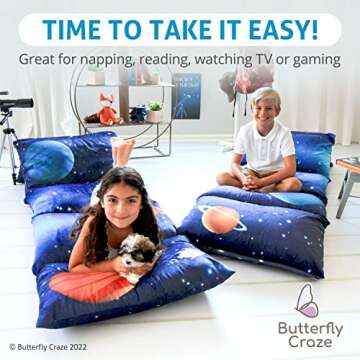 Butterfly Craze Floor Pillow Case, Mattress Bed Lounger Cover, Galaxy Blue, Queen Size - Cozy Seating Solution for Kids & Adults, Recliner Cushion, for Reading, TV Time (Pillow Not Included)