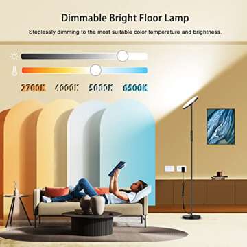 LED floor lamp, Super Bright Modern Floor Lamp Equivalent to 300W Energy Saving, 69”Tall floor lam...