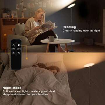 LED floor lamp, Super Bright Modern Floor Lamp Equivalent to 300W Energy Saving, 69”Tall floor lamp with Remote Stepless Dimming and Color Temperature, Floor Lamps for Living Room Bedroom Office Black