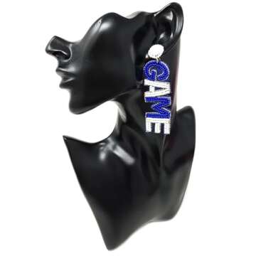 Emulily Beaded Game DayPost Earrings Handmade Game Day Earrings College Sport (Blue/White)