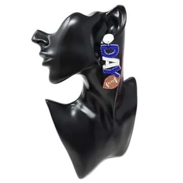 Emulily Beaded Game DayPost Earrings Handmade Game Day Earrings College Sport (Blue/White)